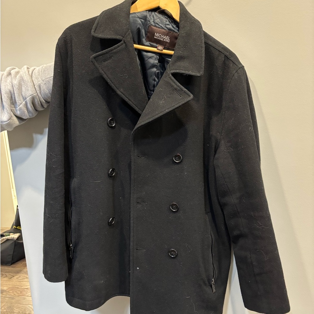 Michael Kors Men's Black Double-Breasted Wool Peacoat